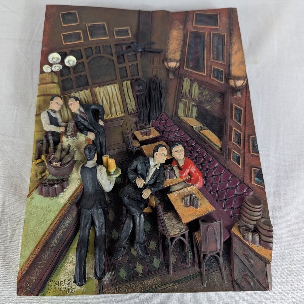 Bistro by Juarez Machado Restaurant Bar Scene Signed Wall Plaque Resin 3D Raised